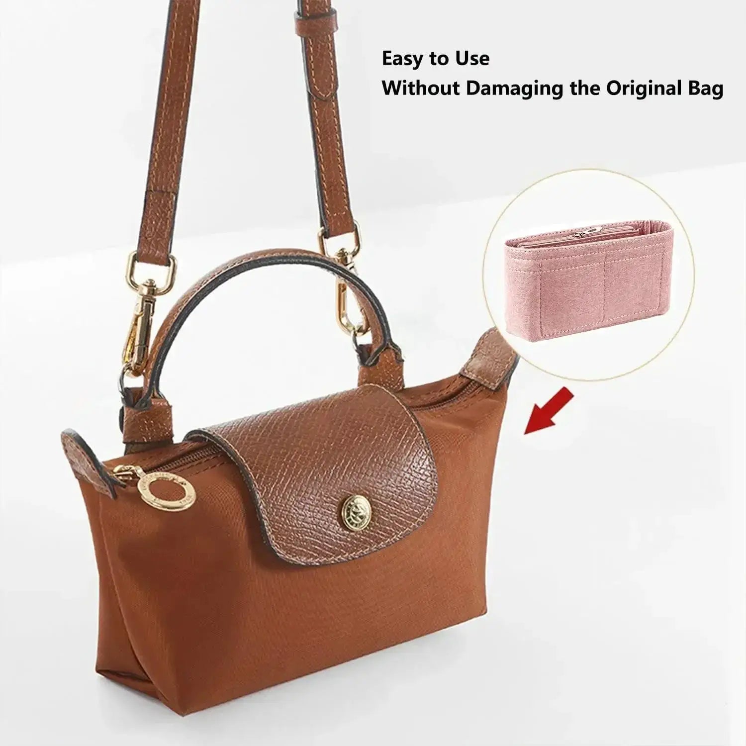 Longchamp Mini Tote Bag Organizer With Custom Fit Inner Liner To Keep Bags Structured And Organized