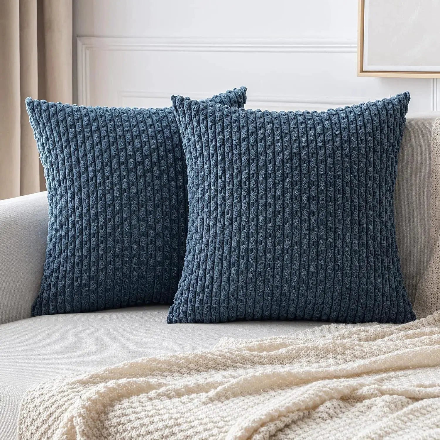 Pair of Simples Market green corduroy throw pillow covers, 20x20 inches, striped texture