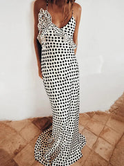Julissa Mo Backless Maxi Dress With Spaghetti Straps Dot Floral Print For Autumn Parties Chic Look