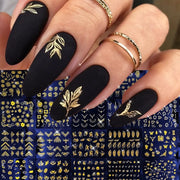 30 Sheets Golden Floral Nail Art Stickers with 3D self-adhesive gold leaf and flower designs for DIY manicure