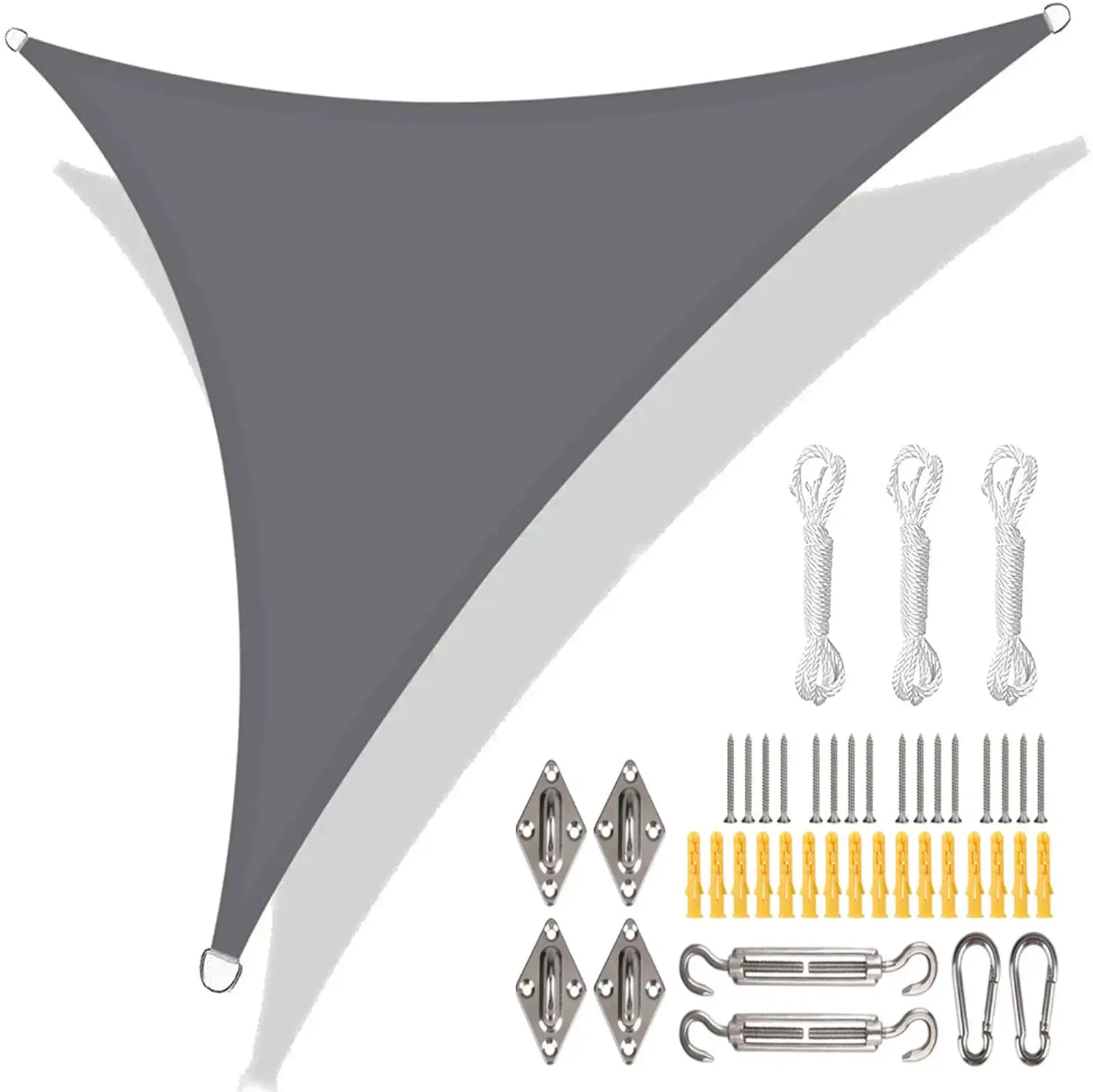 Simples Market triangle sun shade sail canopy, gray waterproof fabric, with hardware kit for installation