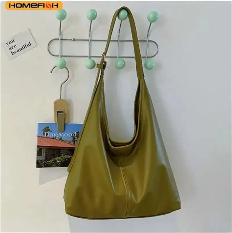 HOMEFISH New Women Commuter Tote Bag Vintage Style Large Capacity Handheld Shoulder Bag PU Leather