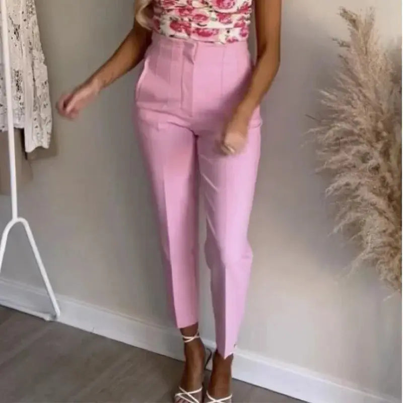 HXAO Ladies High Waist Formal Office Pants Pencil Trousers For Women Black Pink White