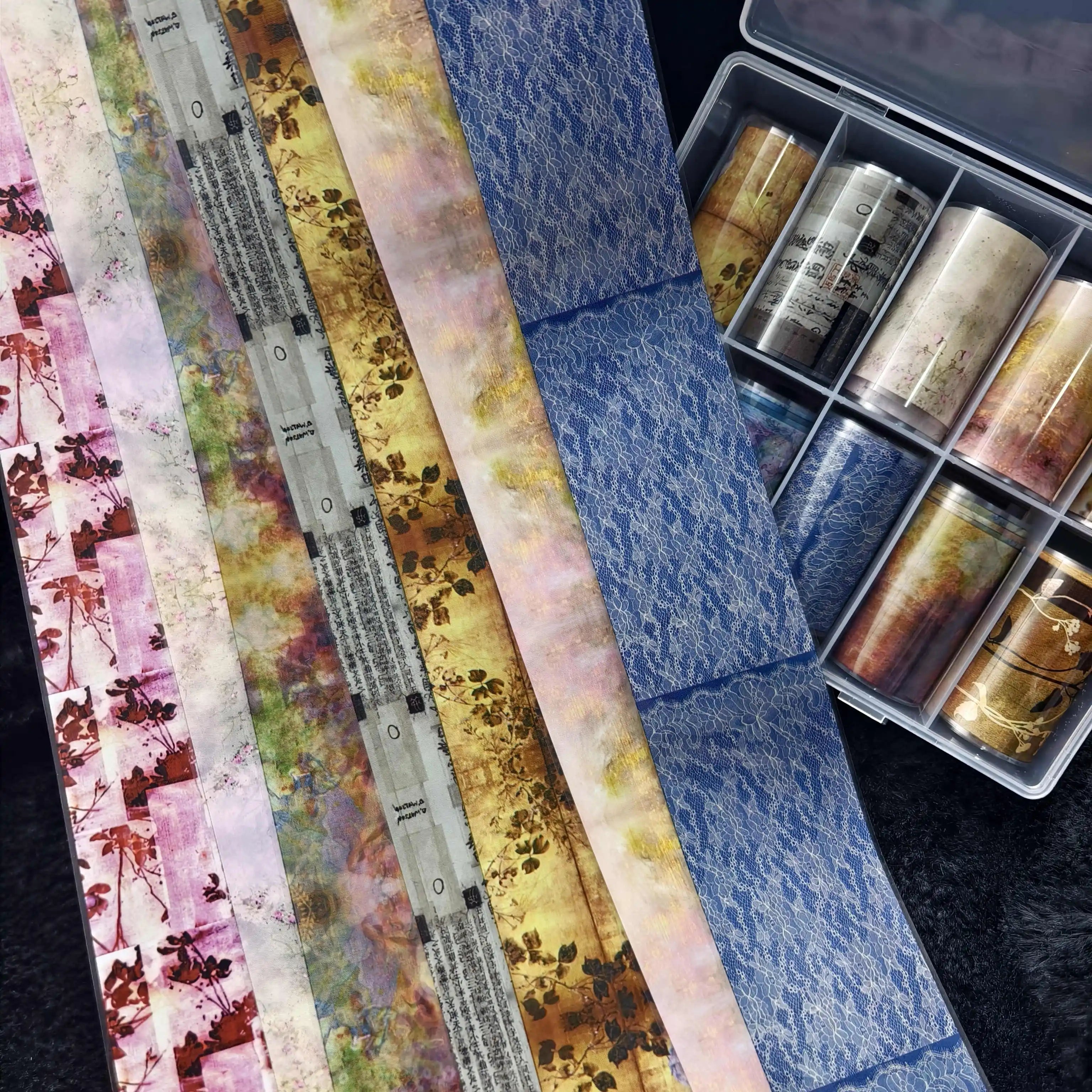 Simples Market 10-roll nail foil kit with Halloween floral, plaid and marble patterns in assorted colors