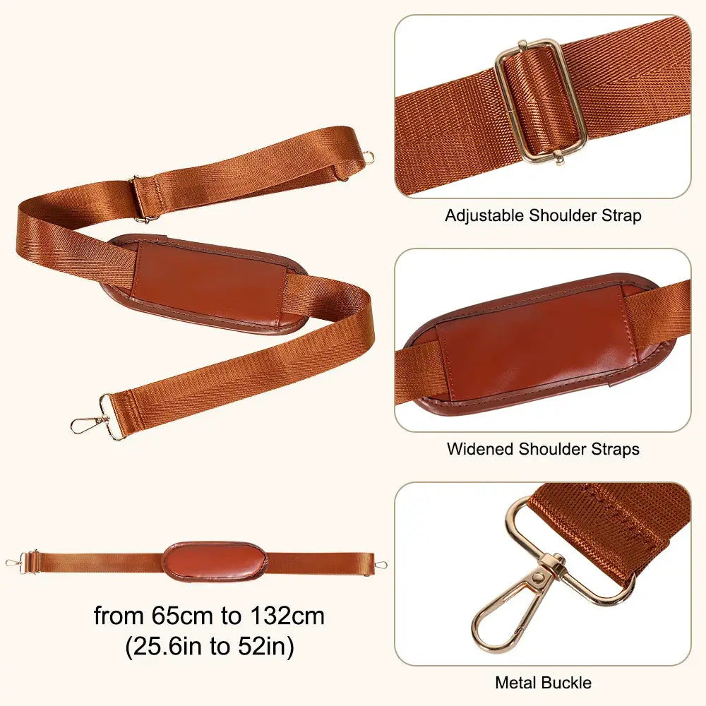 Simples Market foldable handbag shoulder strap with brown padded pad, adjustable 65-132cm, metal buckle