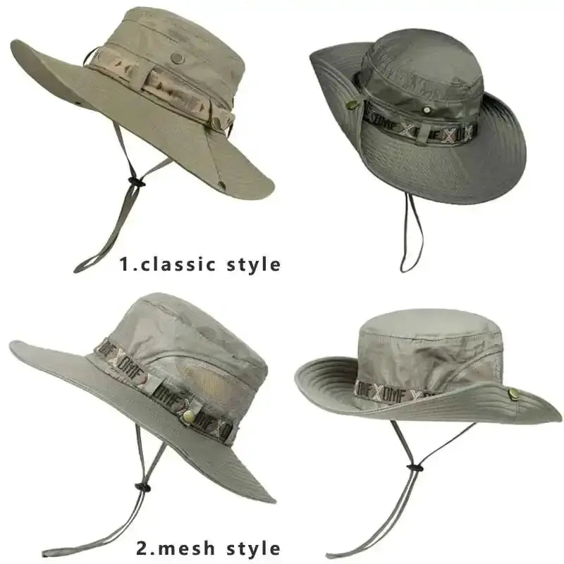Simples Market bucket hat set of 4 men’s sun hats with wide brims in beige and gray, UV protection, mesh