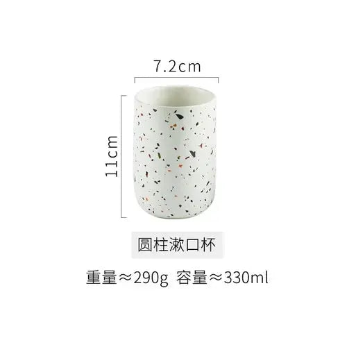 Simples Market terrazzo ceramic gargle cup, white with colorful specks, 11 cm high, 7.2 cm diameter