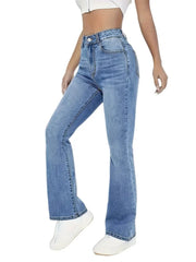 Womens Denim Trousers High Waist Wide Leg Streetwear Loose Fit