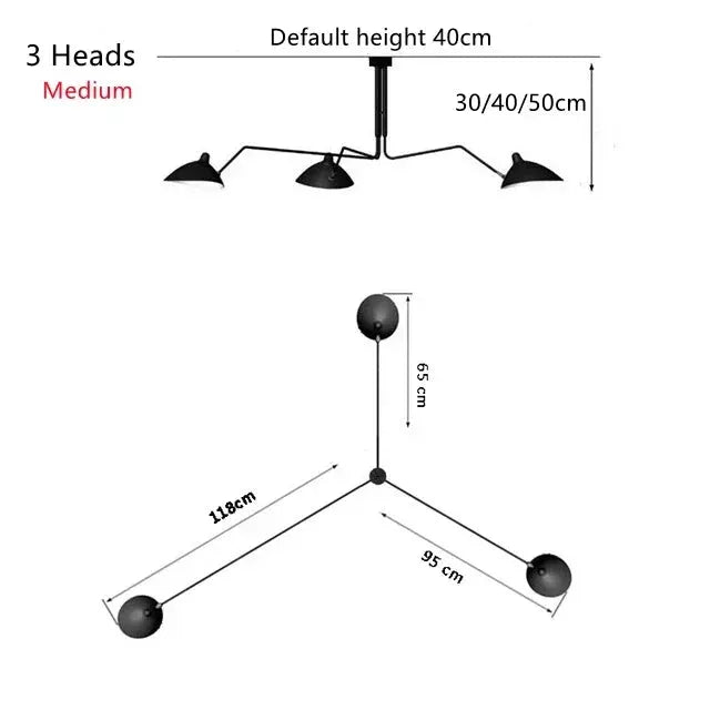 Mouille spider pendant lamp by Simples Market, black 3-head ceiling light for living room/bedroom
