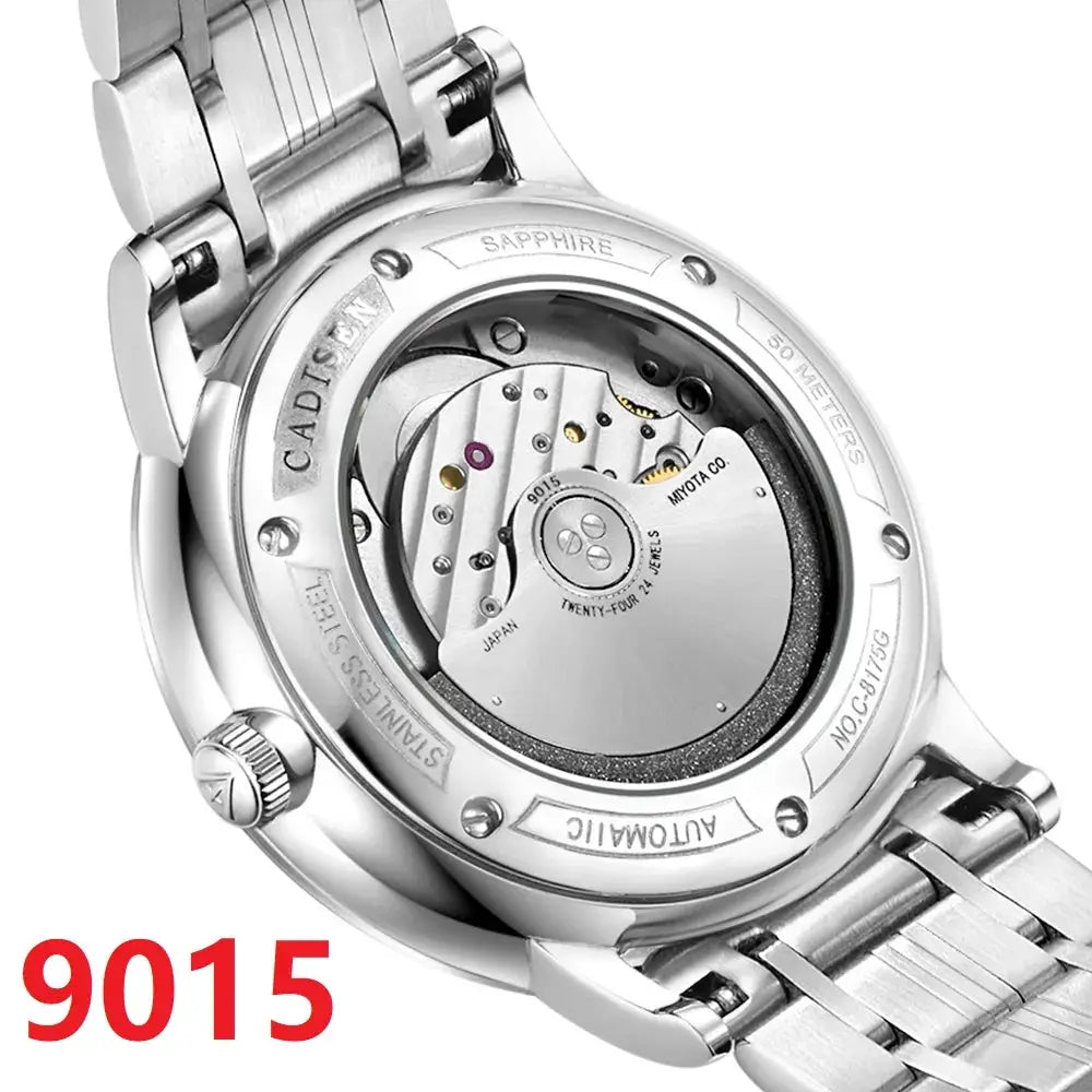 CADISEN ultra-thin mechanical wristwatch with Miyota 9015 automatic movement, stainless-steel case and sapphire crystal.