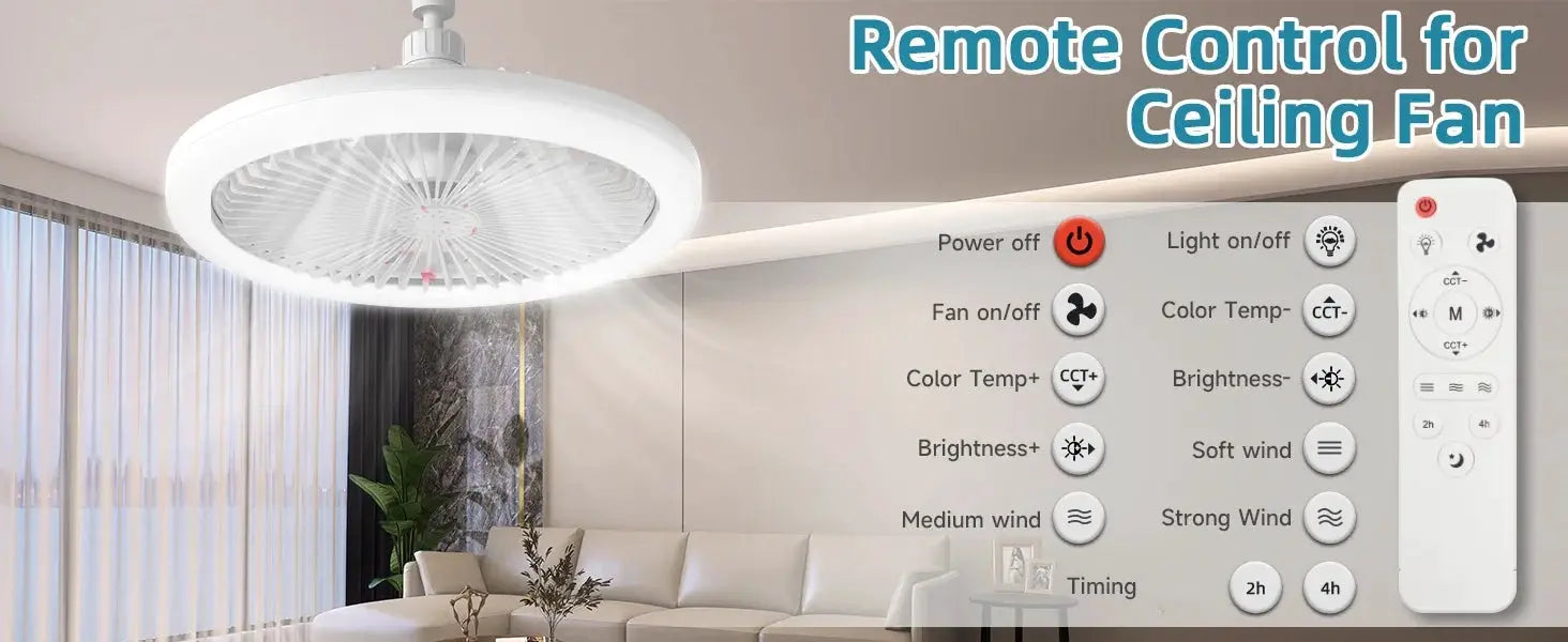 IRALAN Modern ceiling fan with LED light and remote control; white circular LED ring.