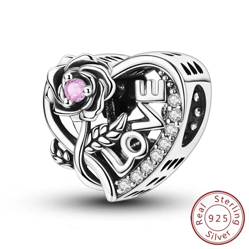 925 Sterling Silver Charms Beads Forever Love Heart Dangle For Bracelet Women Jewelry Gift Sister Family Life