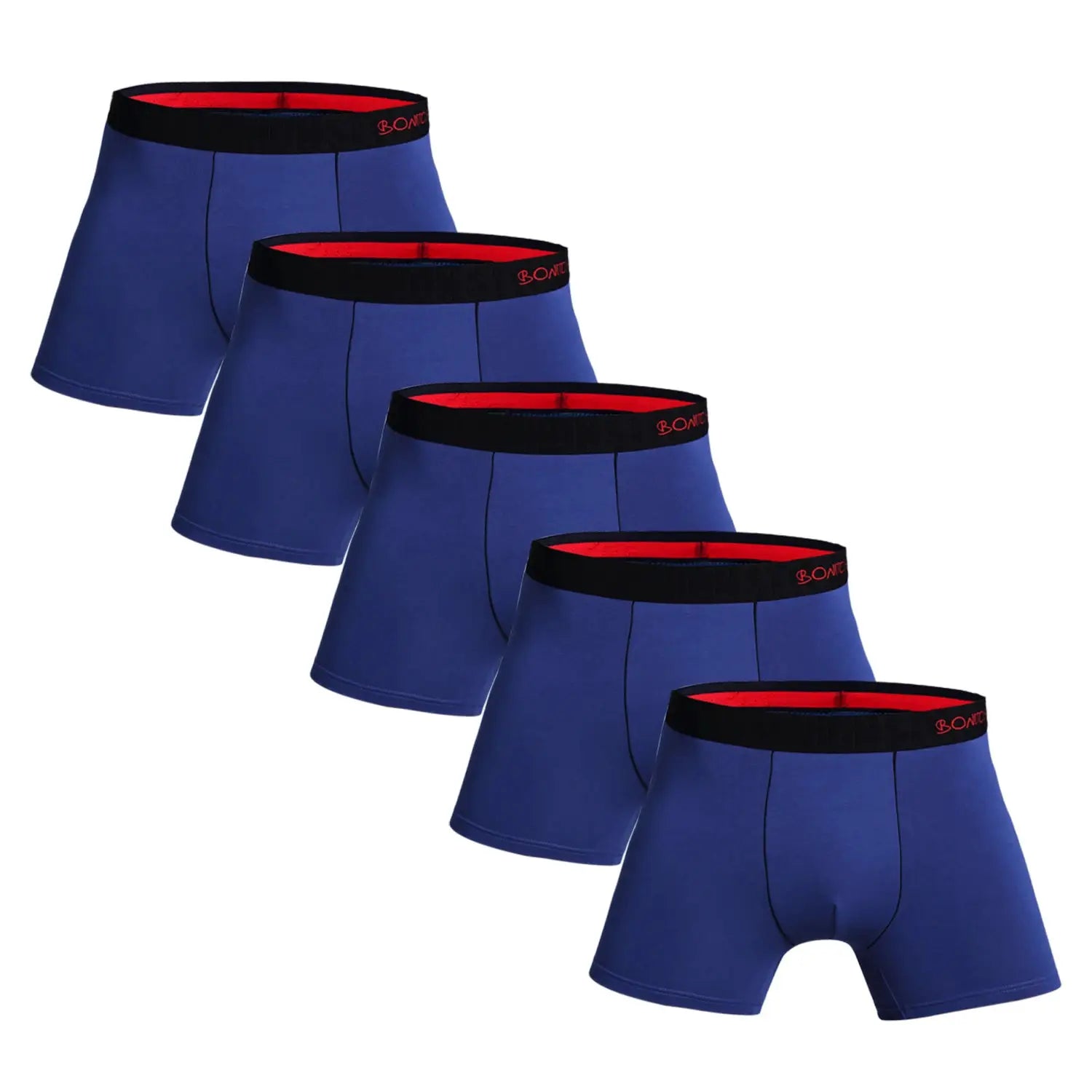 5-pack blue cotton men's boxer underwear with black-red waistband by Simples Market