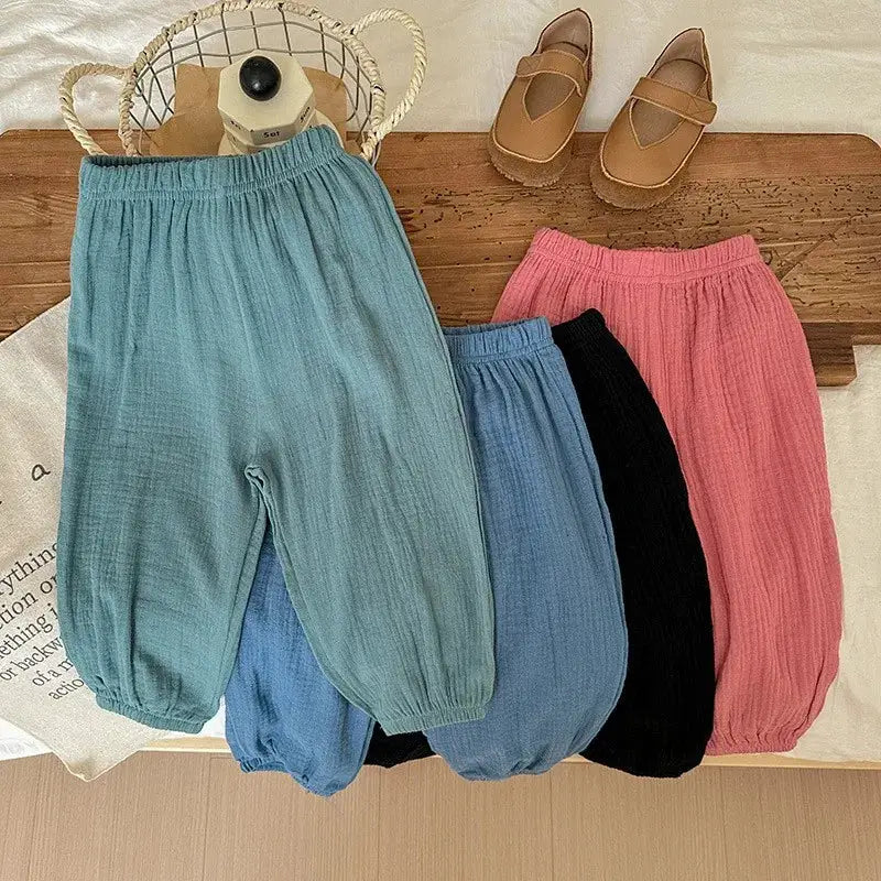 Kids Anti Mosquito Pants Summer Thin Solid Color Loose Casual Trousers Unisex Bloomers For Boys And Girls Ages 4 To 6