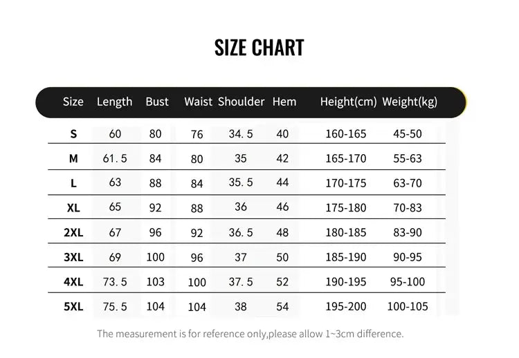 Men's compression tank top size chart by Simples Market with S-5XL measurements.