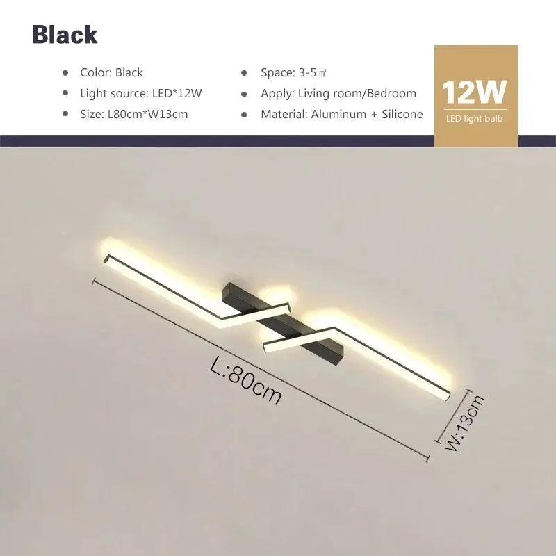 Black modern LED ceiling light fixture with two intersecting linear bars, 80cm length, ceiling mounted.