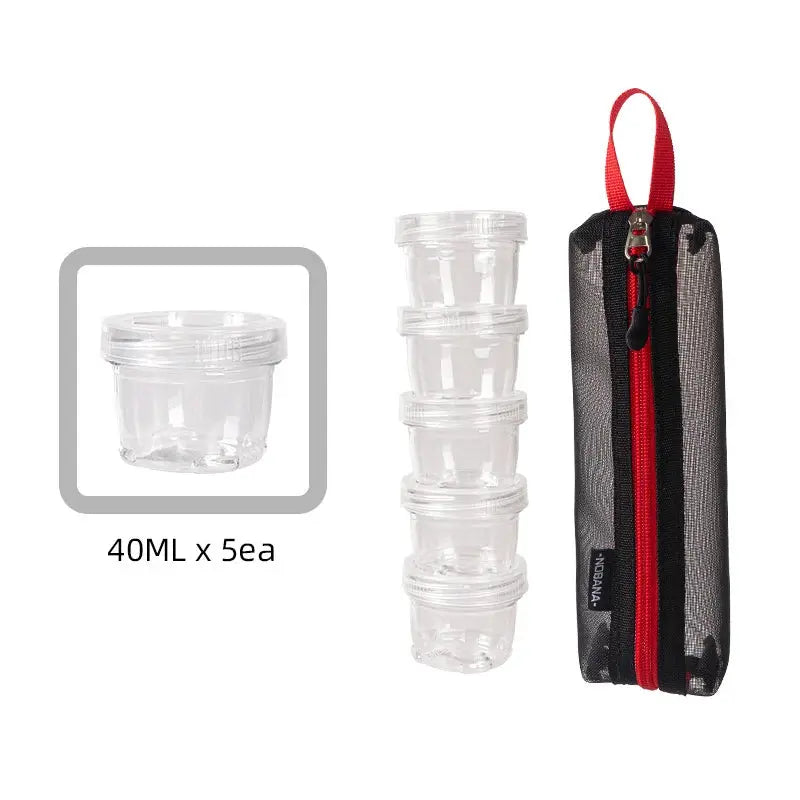 Simples Market 1 Set Portable Camping Spice Kit: 5x 40ml clear containers and a red-zippered carrying pouch