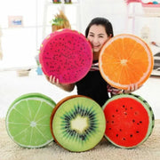 Fruit cushions set: five round pillows featuring watermelon, orange, kiwi, dragon fruit, and lime; 33/40 cm for living room decor