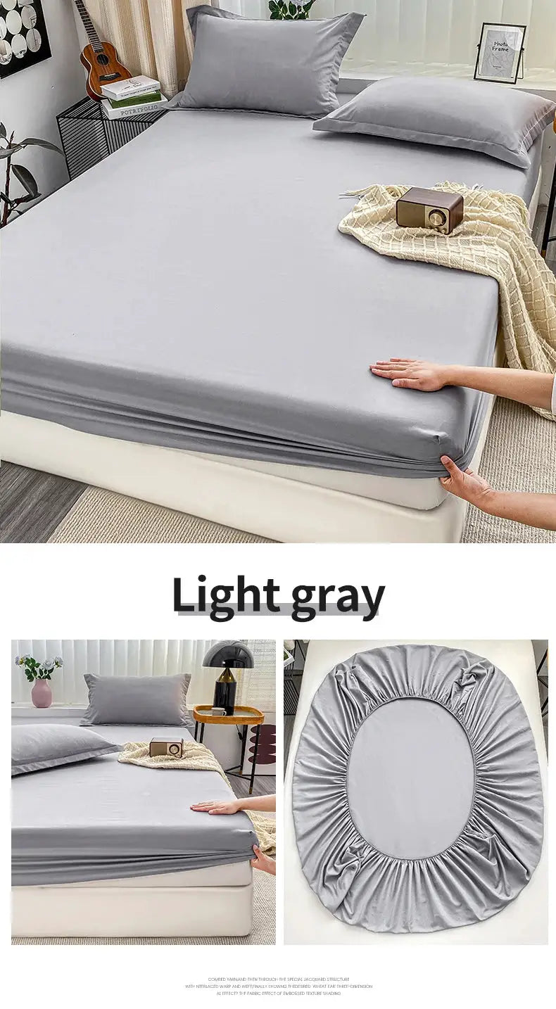 1pc fitted bed sheet with elastic anti-slip band in light gray solid color for single to queen beds