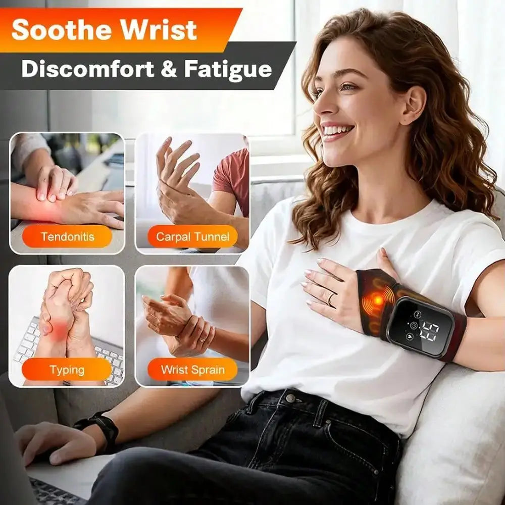 Simples Market Black Rechargeable Wrist Heating Pad with Massage, 3T/3V levels, for left or right hand