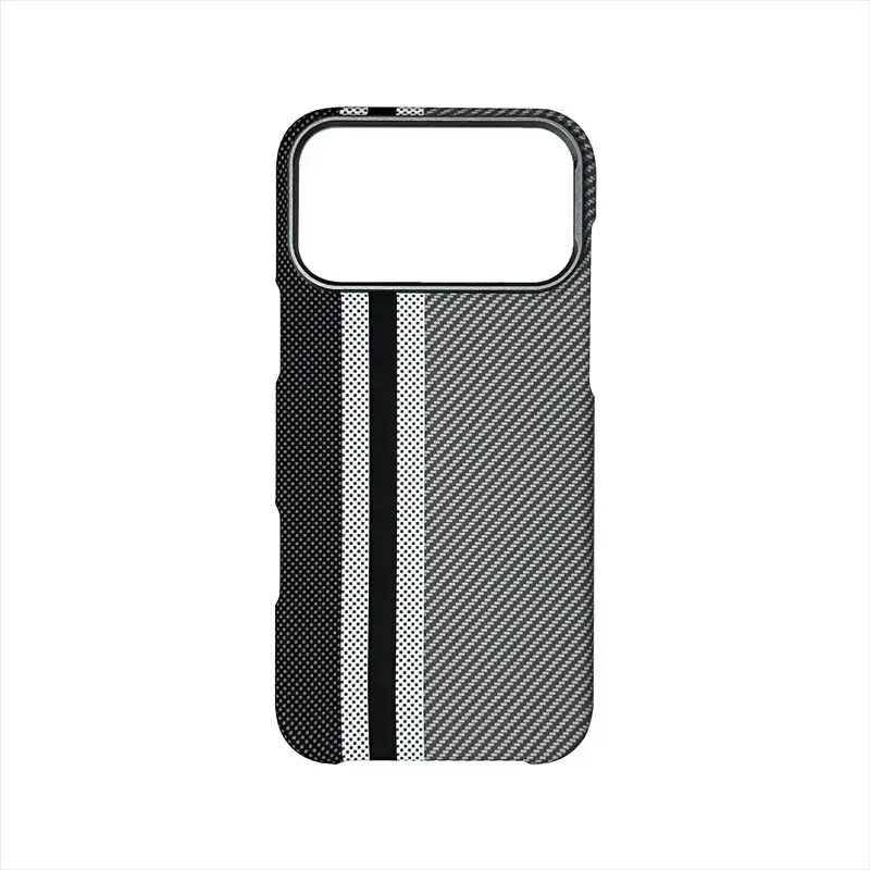 iPhone case for MagSafe with carbon fiber texture and black-gray stripes for Pro Max and Air models