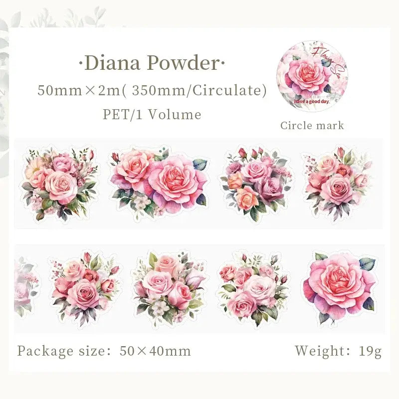 Mr.paper PET Washi Tape Flower Garden set by Simples Market, 8 pink rose bouquet designs