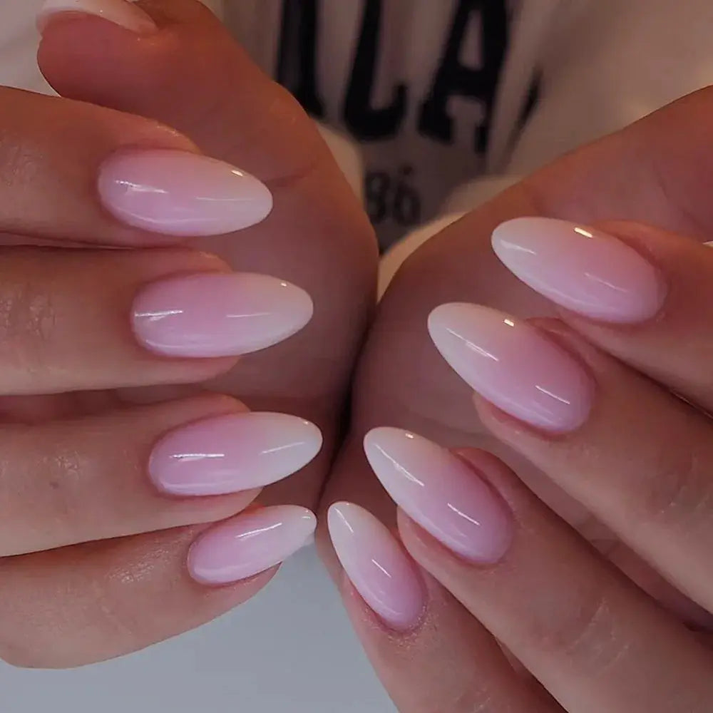 SpringGlow 24Pcs Oval Short Pink Ombre Press On Nails Removable Reusable Nail Art For Sweet Sassy Cool Women