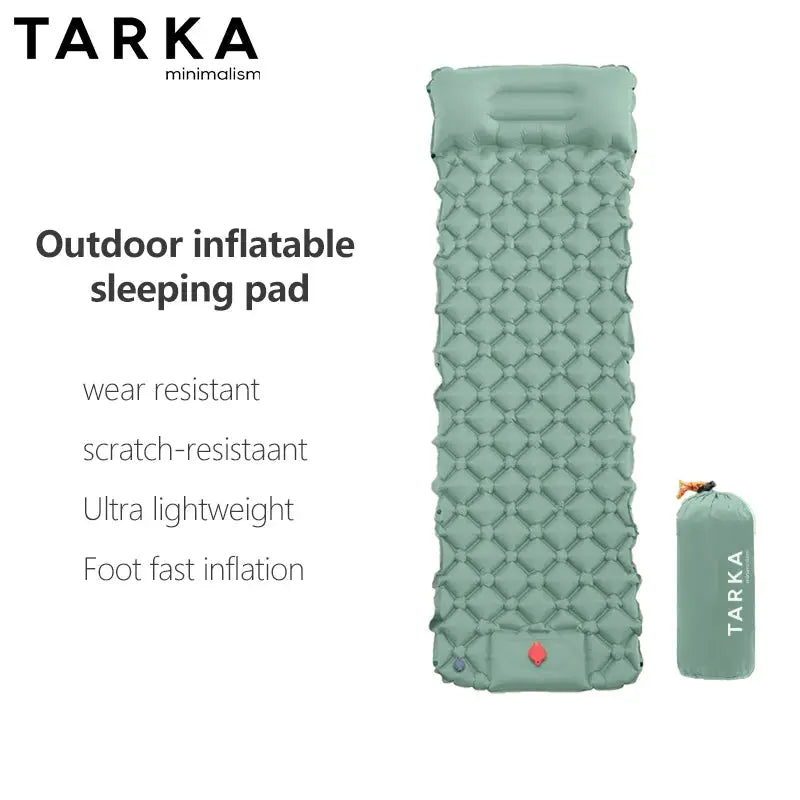 TARKA outdoor inflatable sleeping pad, ultralight teal self-inflating camping mat with carry bag