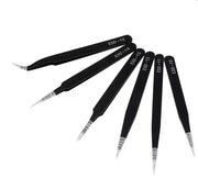 Antistatic Stainless Steel Tweezers 6 Piece Set for Precision Electronics Repair and Model Making Curved Tips