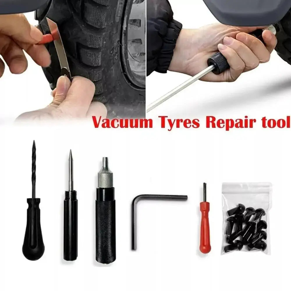 Simples Market 17pc outer tire puncture repair kit with mushroom plug tools for motorcycle, scooter or car