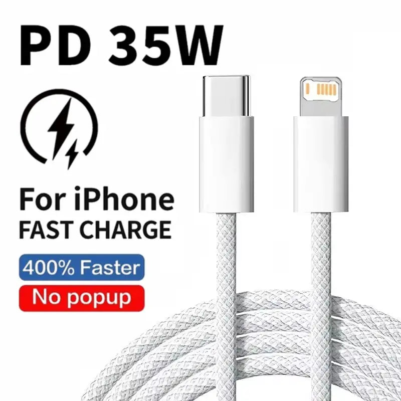 Braided USB C to Lightning Cable 35W PD Fast Charging for iPhone 7 to 14 Pro Max 1m 2m