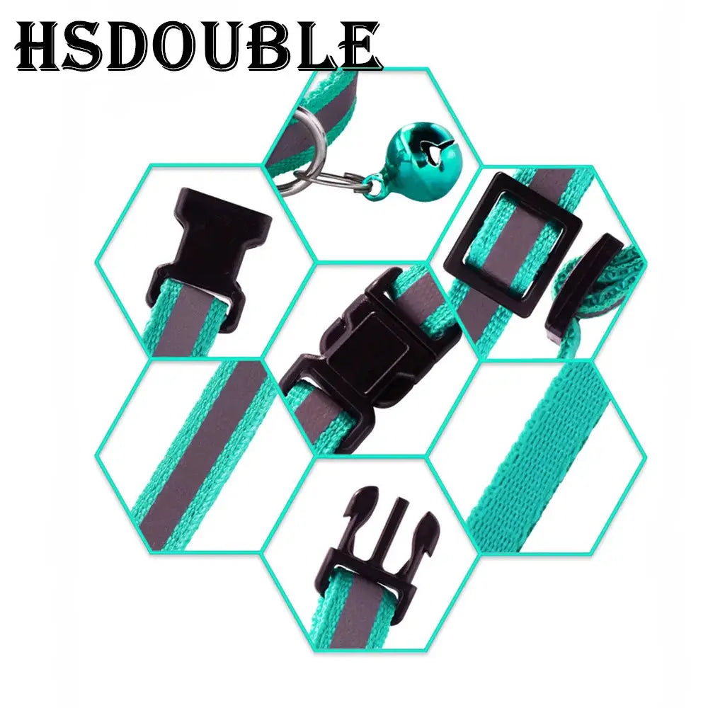 2 Pack Reflective Adjustable Cat And Small Dog Collars With Sash Bells In 12 Colors For Night Visibility