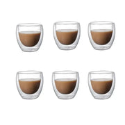 ClearGlass Double Wall Glass Cups Set of 6 80ml Insulated Handsafe Mugs for Coffee Tea Beer