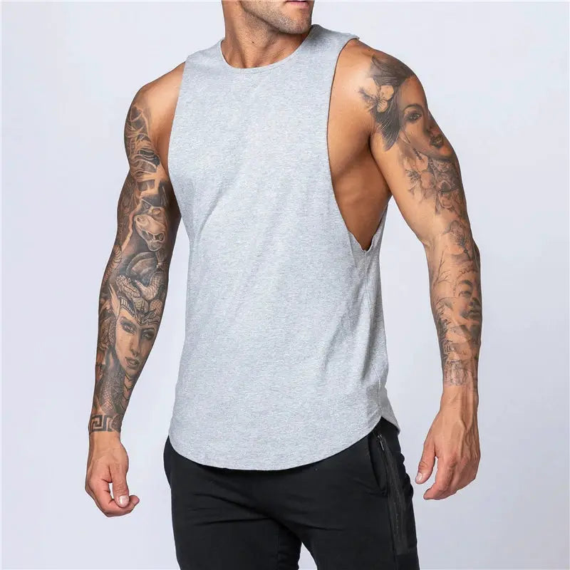 Men's Cotton Tank Top Breathable Sleeveless Gym Vest O Neck Casual Muscle Shirt For Summer Fitness