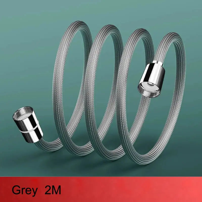 Shower head hose, grey braided, 2m length with G1/2 metal connectors