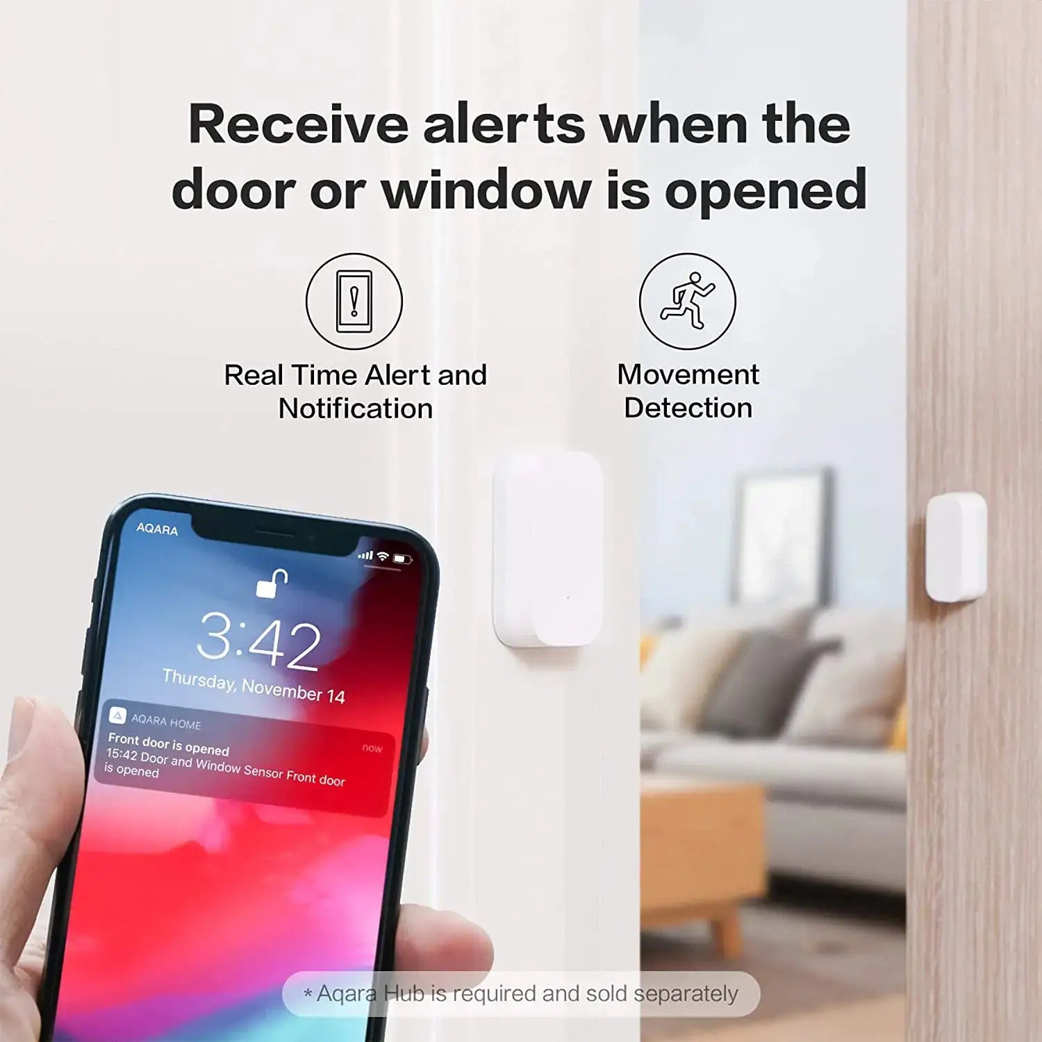Aqara window/door sensor MCCGQ11LM pair, white Zigbee smart home security sensors with real-time alerts