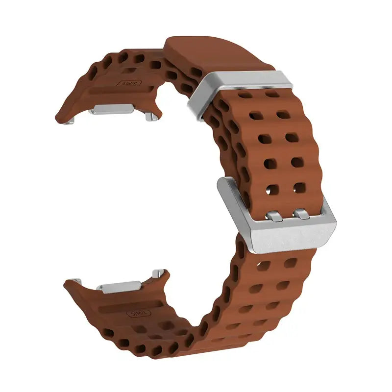 Simples Market Marine Band silicone strap for Samsung Galaxy Watch Ultra 47mm, brown perforated sport bracelet with silver buckle.