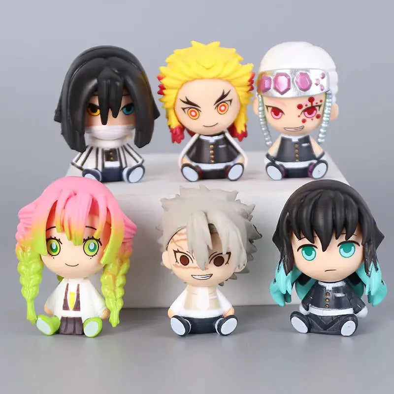 Demon Slayer 6 Piece Action Figure Set Giyuu Tomioka Mitsuri Kanroji Iguro Obanai Tokitou Muichirou Cute Version