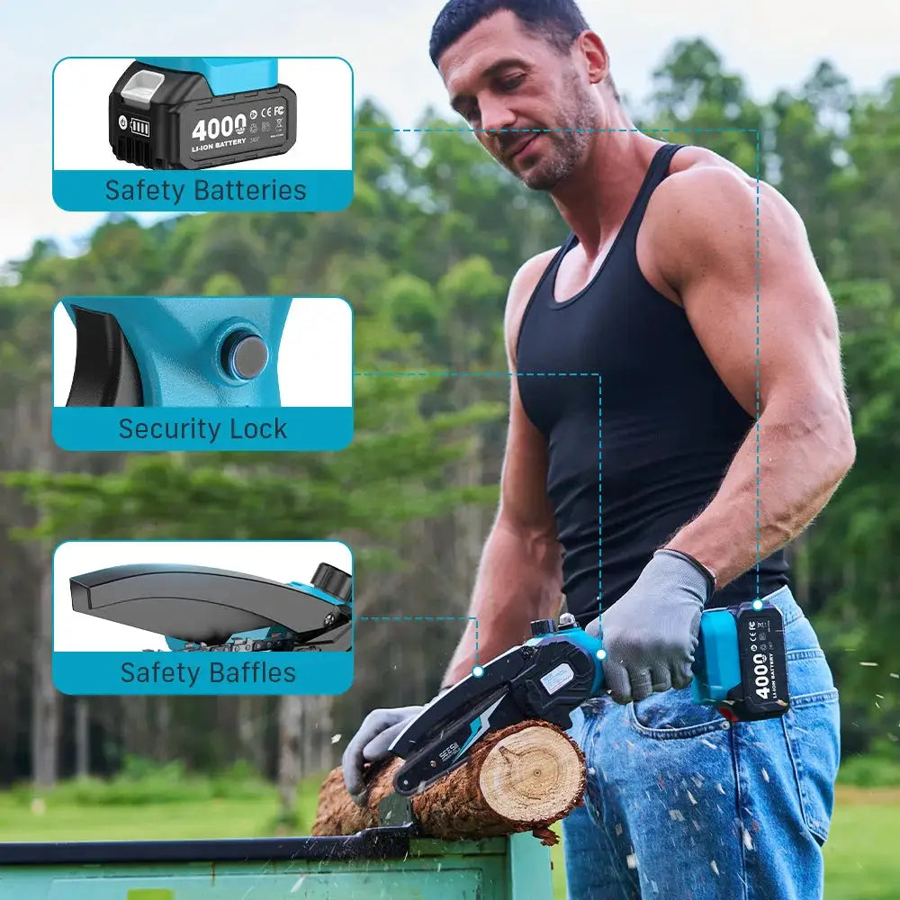 SEESII 6 Inch Cordless Mini Chainsaw 15.2 Cm Electric Saw Rechargeable Garden Pruning Tool for Makita 18V Battery