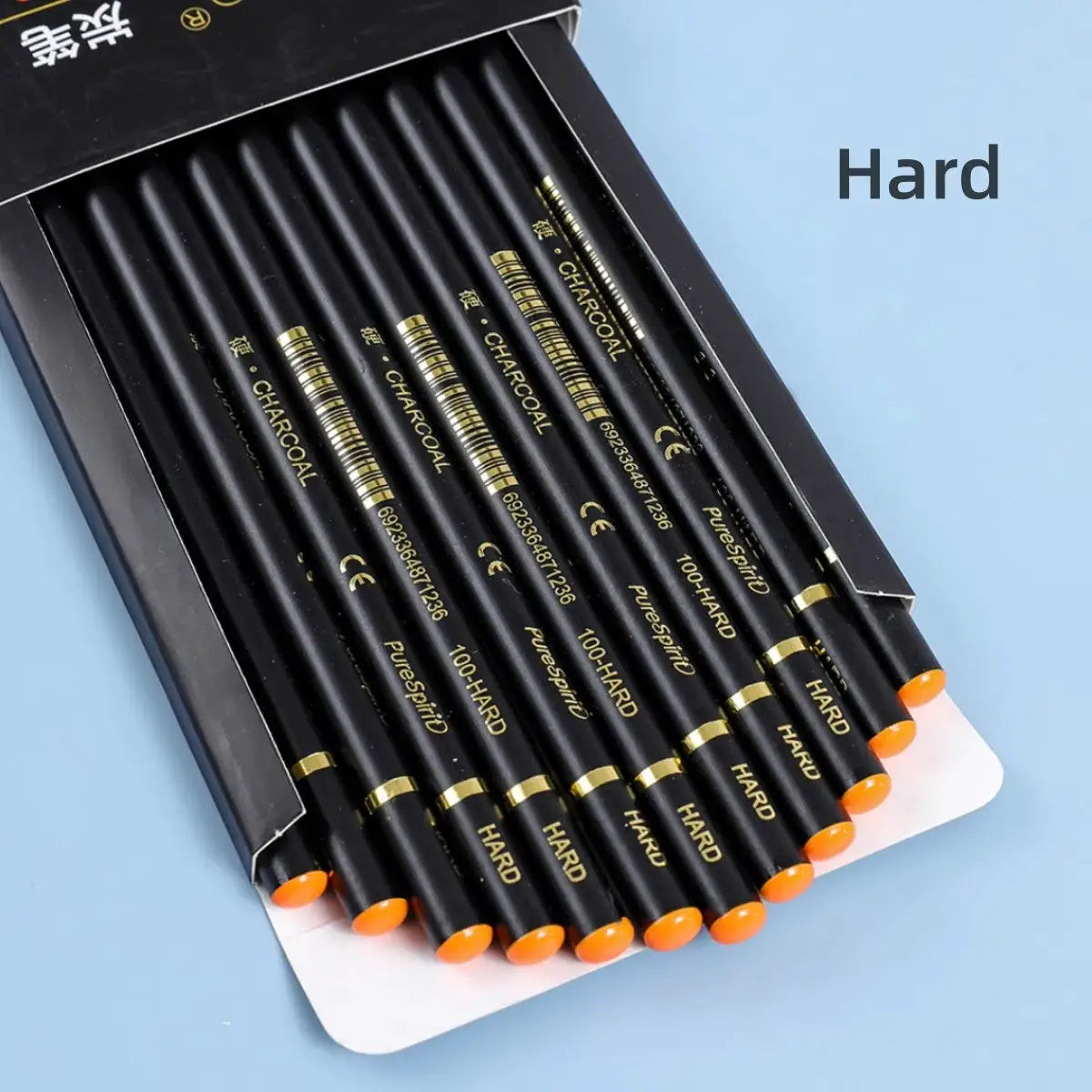 Simples Market 12pcs charcoal pencils set for drawing and shading; hard grade, black pencils with orange ends