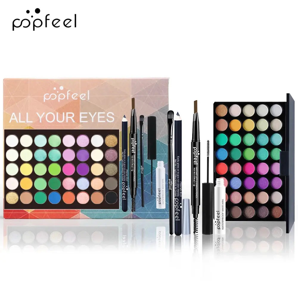 PopFeel Eye Makeup Set All In One Palette With Eyeliner Mascara Brow Pencil And Tools For A Complete Eye Look