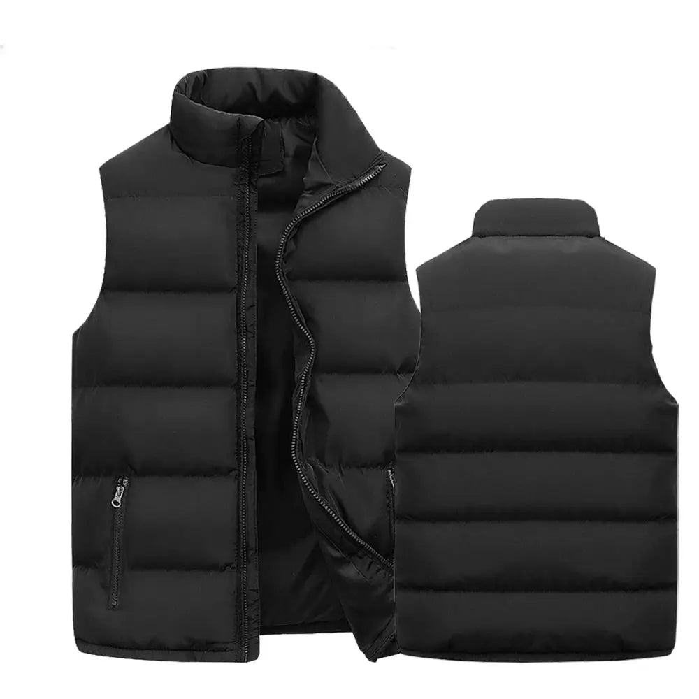 Mens Sleeveless Vest Jacket Warm Waterproof Winter Autumn Stand Up Collar Zipper Coat Casual Waistcoat
