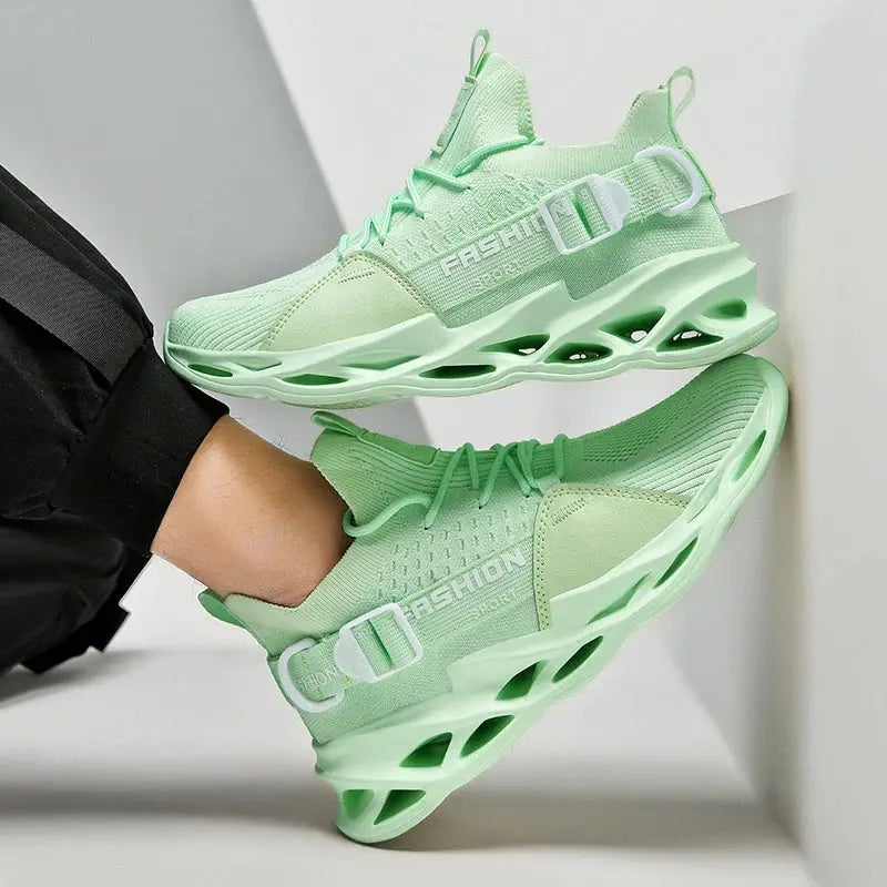 Sneakers by Simples Market, mint green mesh breathable casual athletic shoes with thick hollow soles (pair)