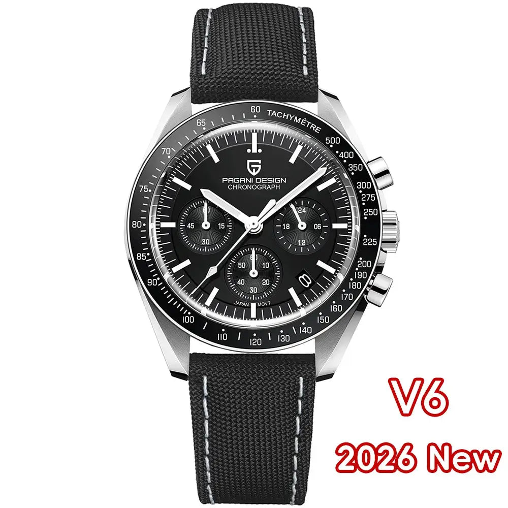 Pagani Design PD1701 V5 Mens Luxury Quartz Chronograph Watch 100M Water Resistant AR Sapphire Glass