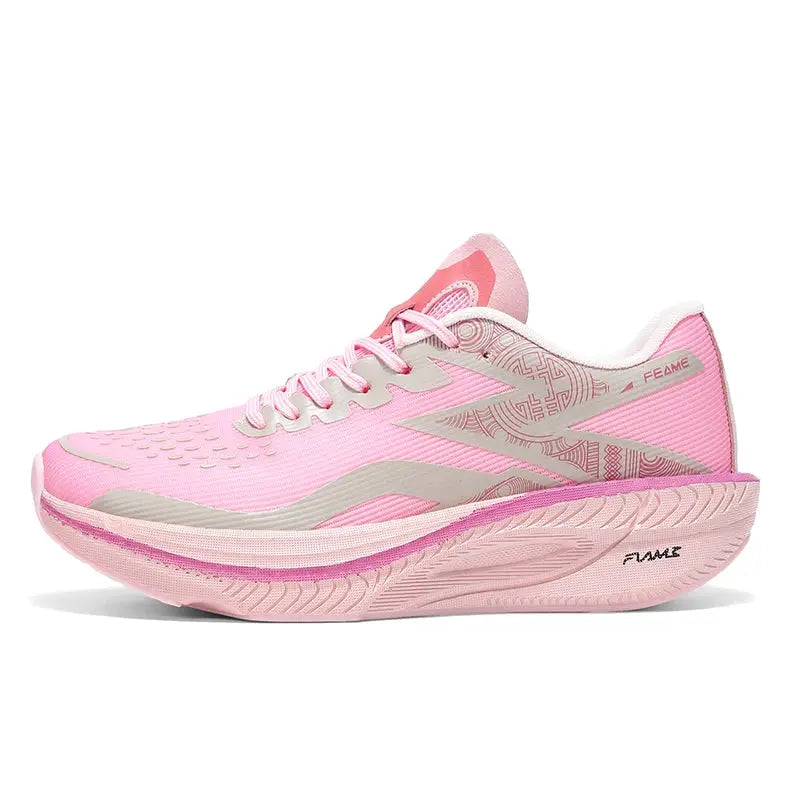Pink carbon-plate running shoes, unisex lightweight breathable marathon training sneakers