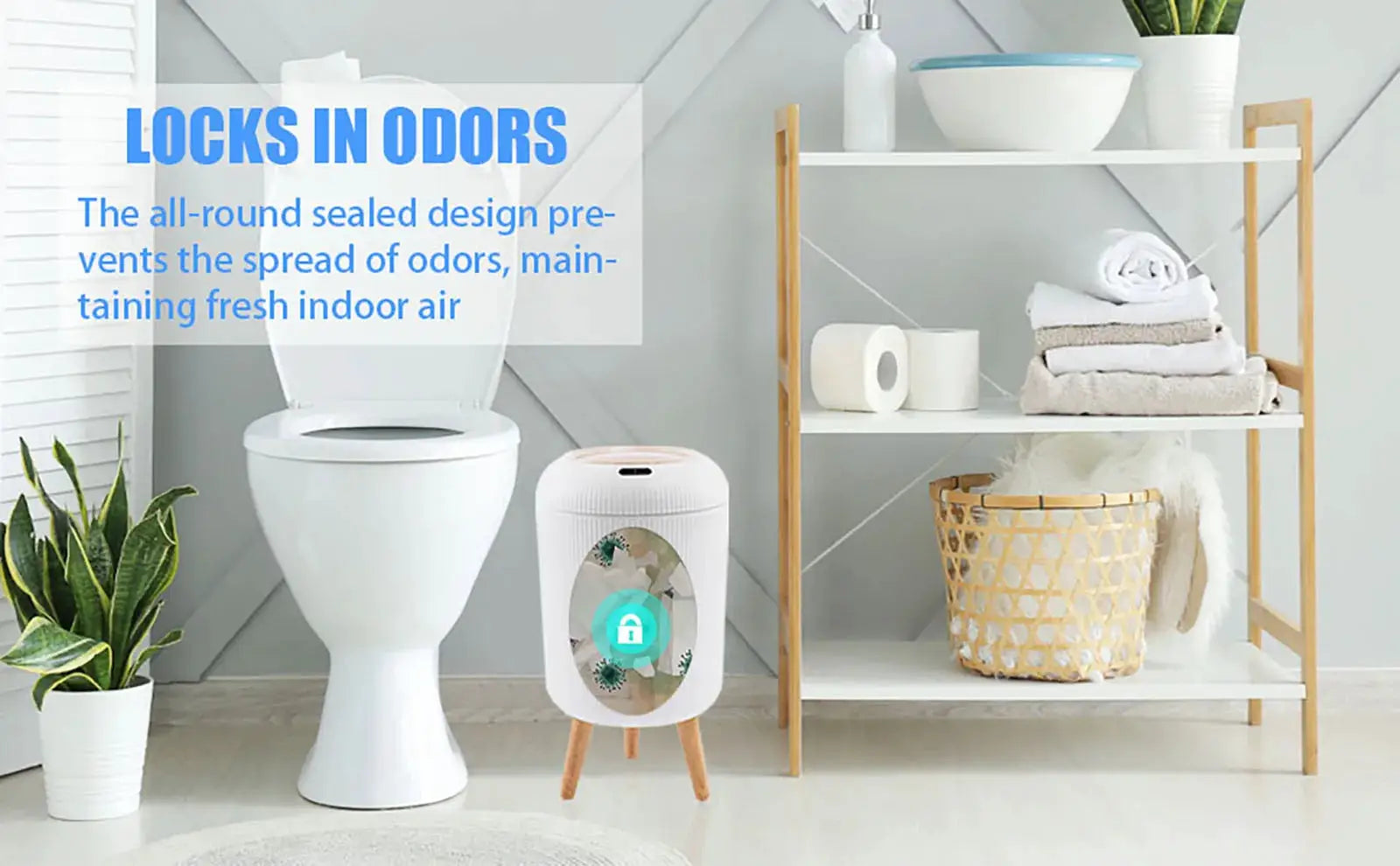 Automatic white plastic trash can with lid and motion sensor, small size