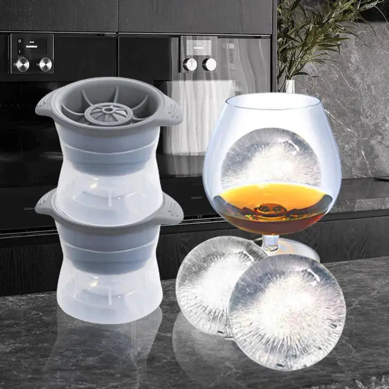 Two Piece Silicone Large Sphere Ice Cube Molds Set For Whiskey And Cocktails Ball Shaped Ice Balls