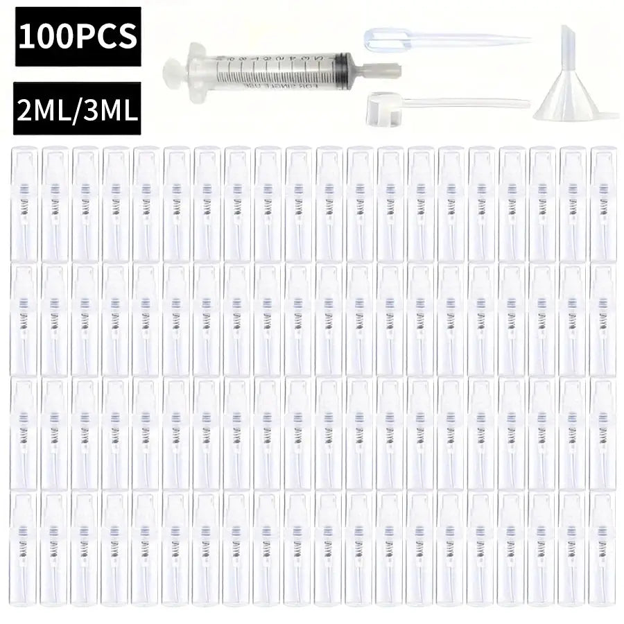 100 Clear Refillable Spray Bottles 2ml and 3ml Odorless BPA Free Travel Atomizers for Perfume and Cosmetics