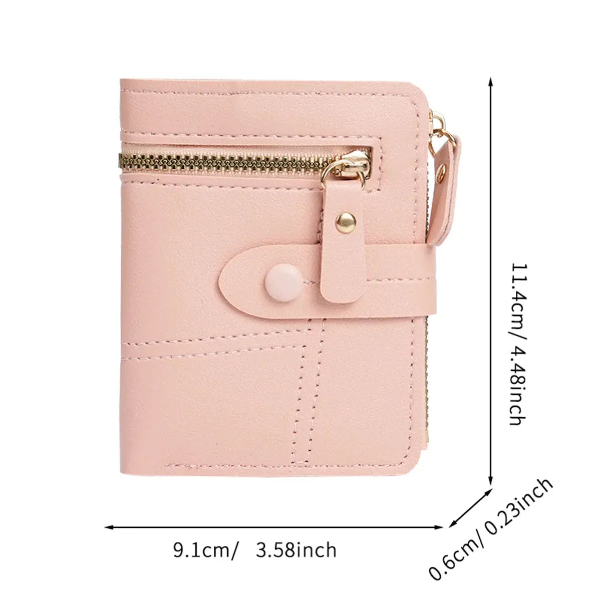 Pink wallet with zip coin pocket and snap strap, slim ladies card holder