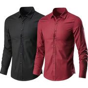 Two Simples Market men's dress shirts, black and burgundy, long sleeve slim fit, anti-wrinkle without pocket